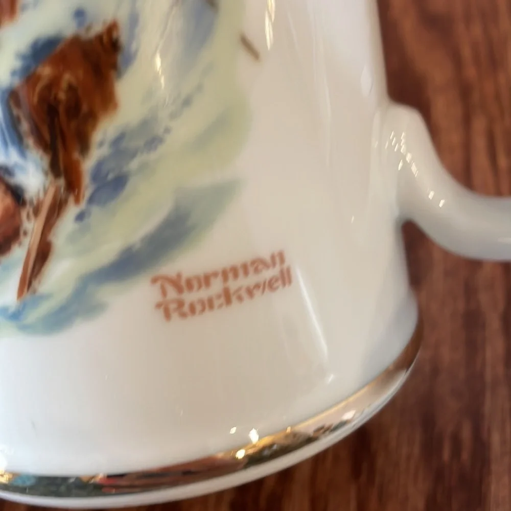 NORMAN ROCKWELL 2 (pair) Mugs. Braving the storm / For a good boy collectibles